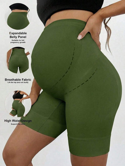 Plus Size Seamless Maternity Shapewear Shorts - High Waist Anti-Chafing Brown