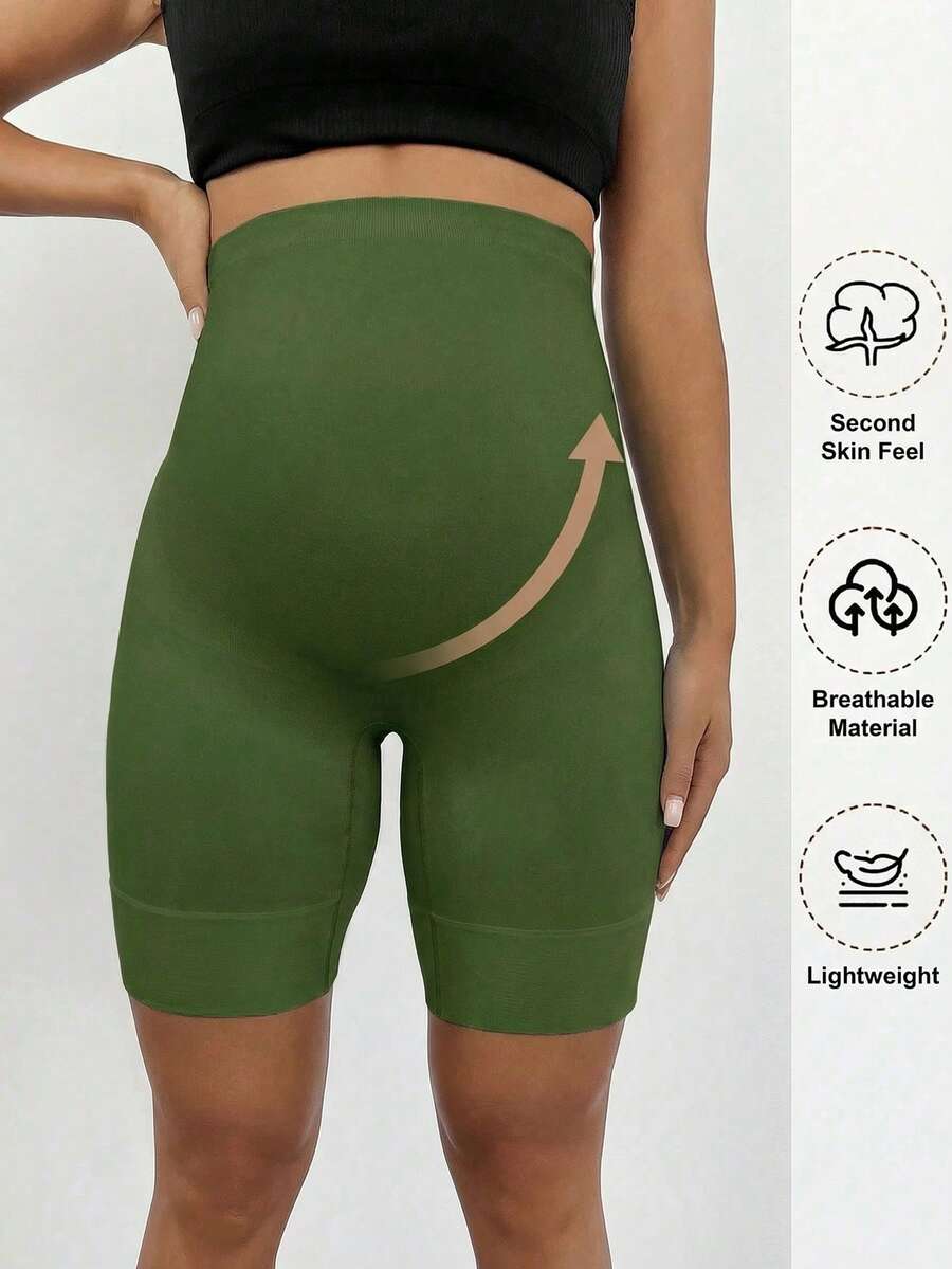 Plus Size Seamless Maternity Shapewear Shorts - High Waist Anti-Chafing Brown