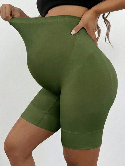 Plus Size Seamless High Waist Maternity Shaping Shorts - Anti-Chafing Black Summer