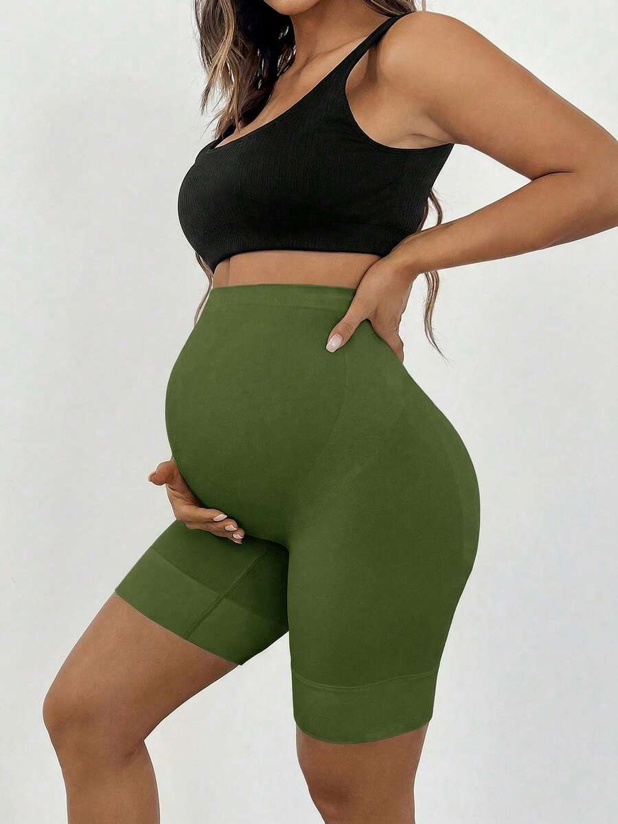 Plus Size Seamless High Waist Maternity Shaping Shorts - Anti-Chafing Black Summer
