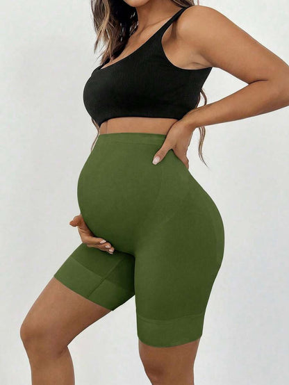 Plus Size Seamless Maternity Shapewear Shorts - High Waist Anti-Chafing Brown