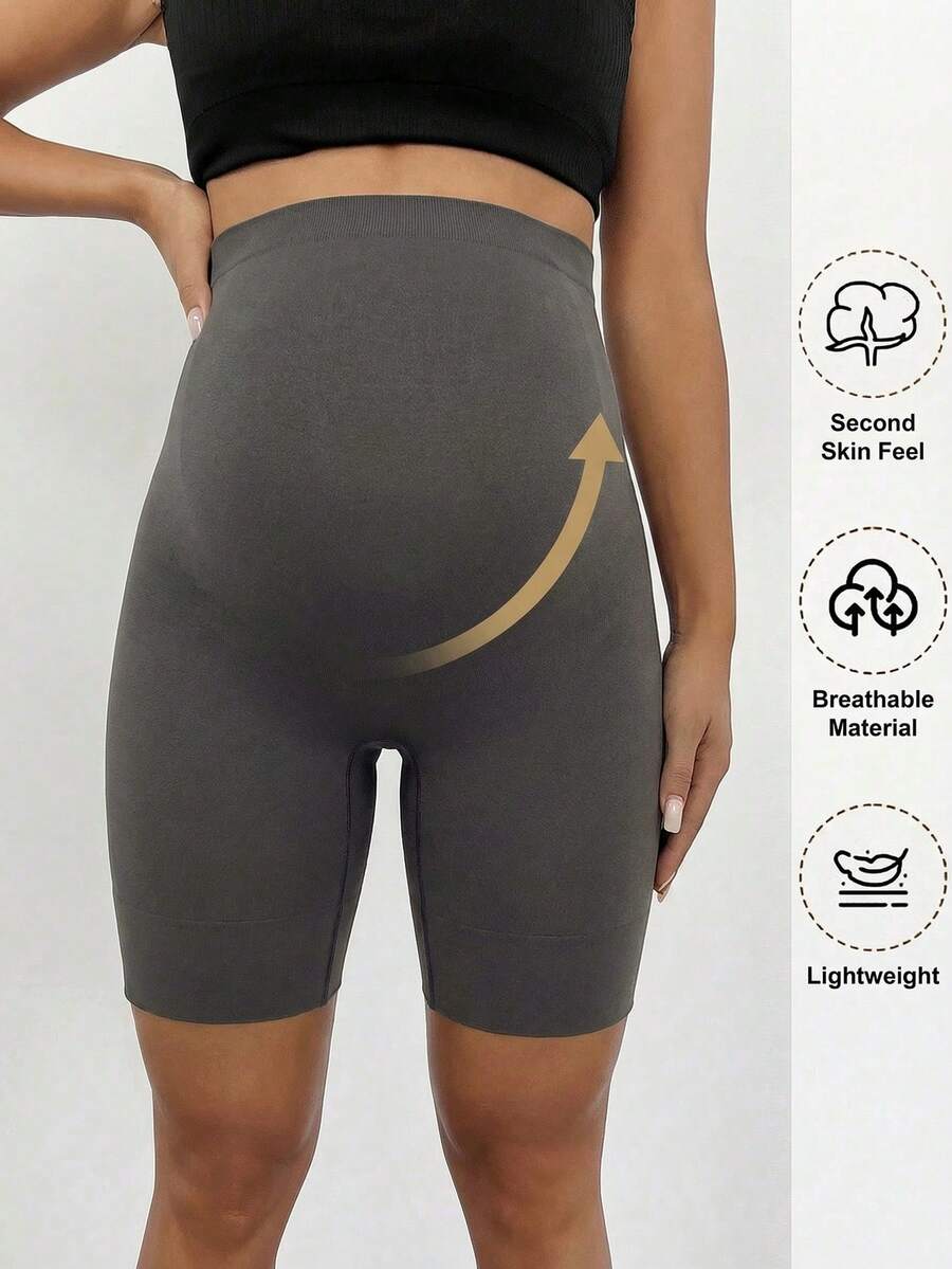 Plus Size Seamless Maternity Shapewear Shorts - High Waist Anti-Chafing Brown