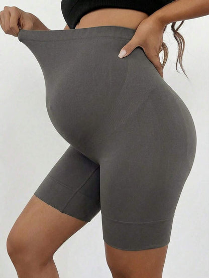 Plus Size Seamless High Waist Maternity Shaping Shorts - Anti-Chafing Black Summer