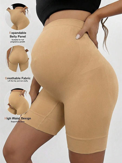 Plus Size Seamless Maternity Shapewear Shorts - High Waist Anti-Chafing Brown