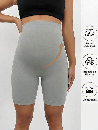 Plus Size Seamless Maternity Shapewear Shorts - High Waist Anti-Chafing Brown