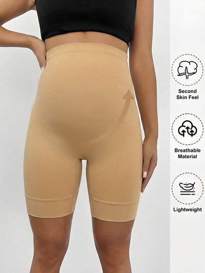 Plus Size Seamless Maternity Shapewear Shorts - High Waist Anti-Chafing Brown