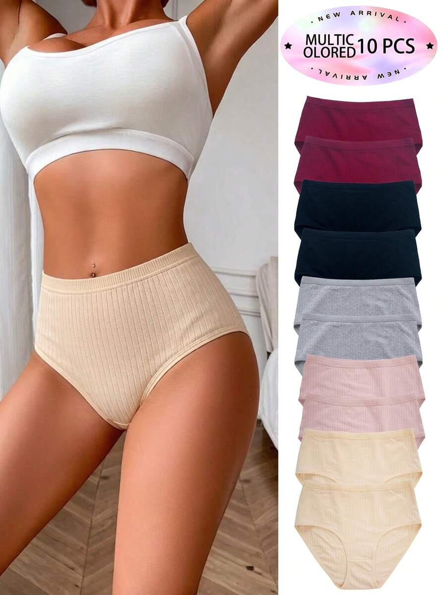 Soft Light Rule 10-Pack High-Waisted Ribbed Women's Briefs - Maternity-Friendly Plus Size
