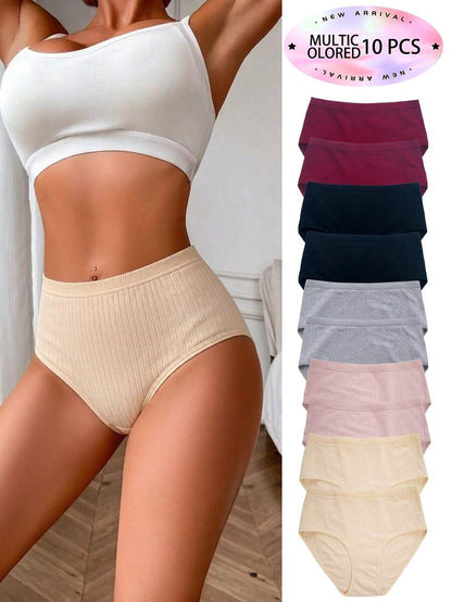 Soft Light Rule 10-Pack High-Waisted Ribbed Women's Briefs - Maternity-Friendly Plus Size