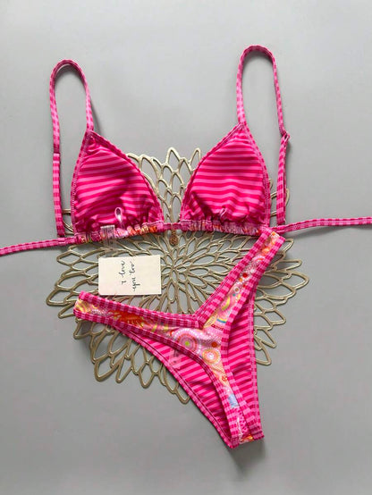 Women's 2-Piece Boho Halter Bikini Set - Gold Accessory, High-Cut, Floral Print, Multicolor