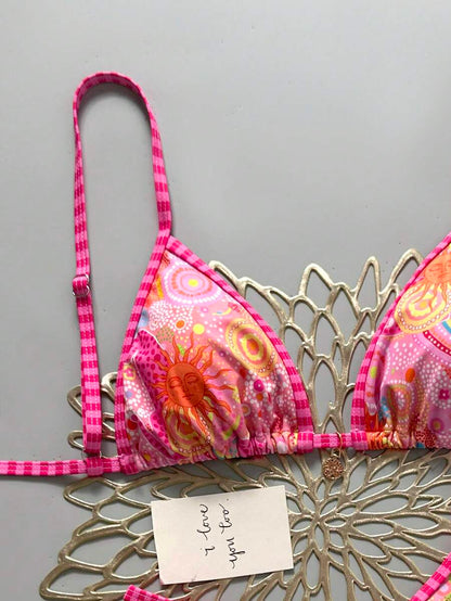 Women's 2-Piece Boho Halter Bikini Set - Gold Accessory, High-Cut, Floral Print, Multicolor