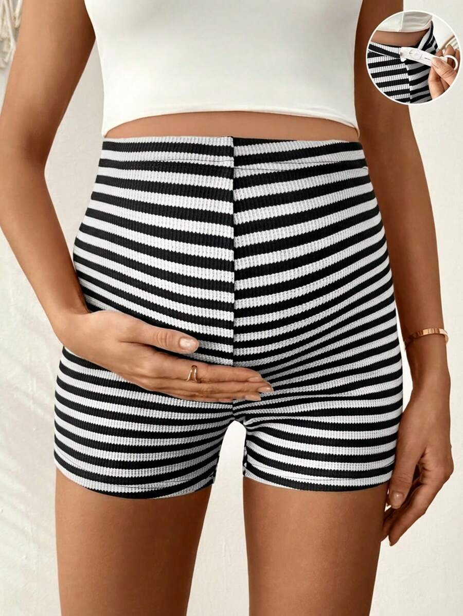 Grey Maternity Casual Skinny Track Shorts - Adjustable Elastic Waist Summer Mini Shorts - Everyday Commute Solid Color Grey Maternity Bottoms