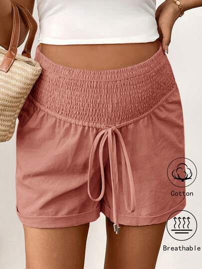 Dusty Pink 100% Cotton Maternity Shorts – Comfortable Drawstring Waist Track Shorts with Pockets for Summer Casual & Beach Wear