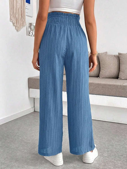 Maternity Paper Bag Waist Pants - Shirred, Wide Leg, Loose Fit, Navy Blue