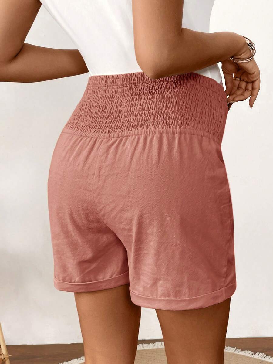 Dusty Pink 100% Cotton Maternity Shorts – Comfortable Drawstring Waist Track Shorts with Pockets for Summer Casual & Beach Wear