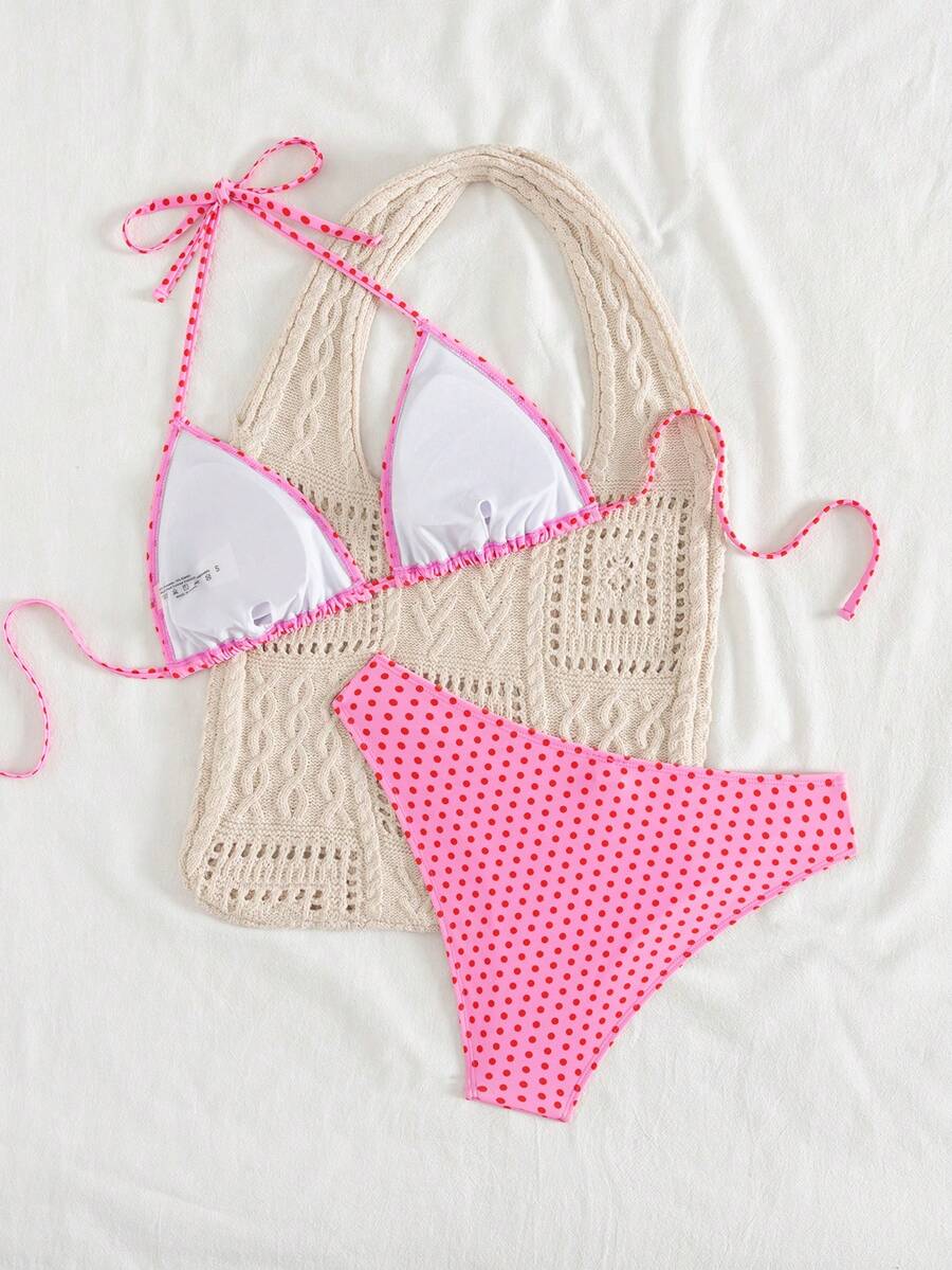 Women's Solid Halter Bikini Set - Lace Up, High Waist, Tie Detail, White