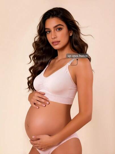 Maternity Seamless Nursing Bra - Light Pink Wireless Adjustable Straps Breastfeeding, Postpartum