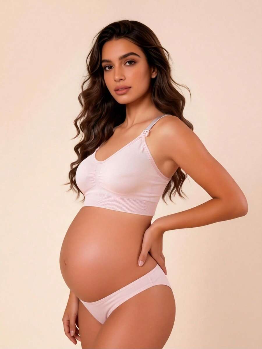 Maternity Seamless Nursing Bra - Light Pink Wireless Adjustable Straps Breastfeeding, Postpartum