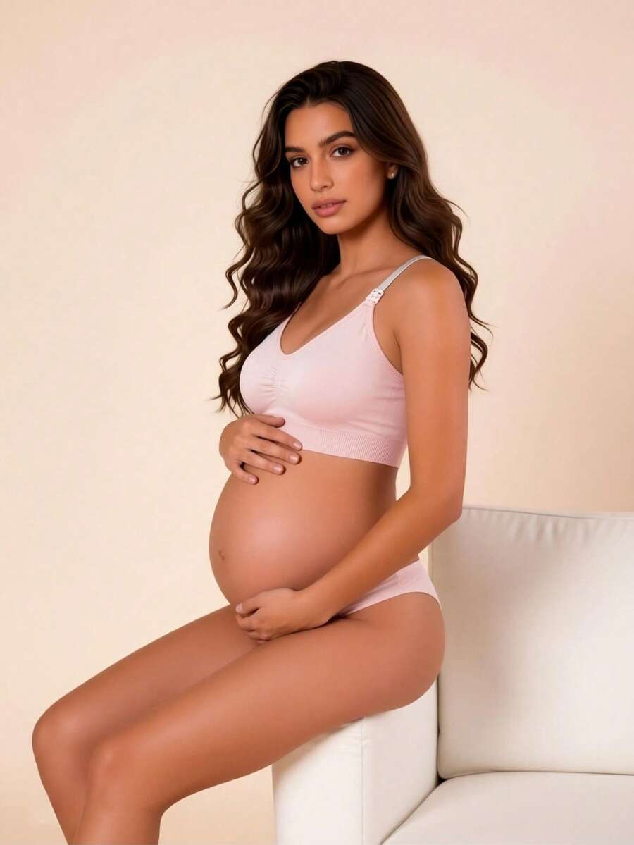 Maternity Seamless Nursing Bra - Light Pink Wireless Adjustable Straps Breastfeeding, Postpartum