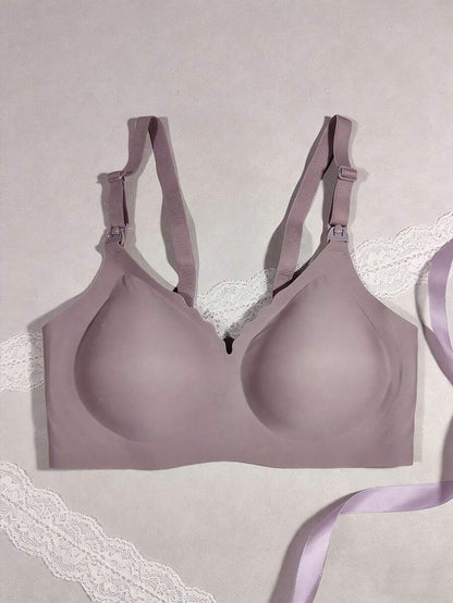 White Seamless Nursing Bra for Pregnancy & Postpartum, Wireless Backless Maternity Bralette with Adjustable Straps & Light Support