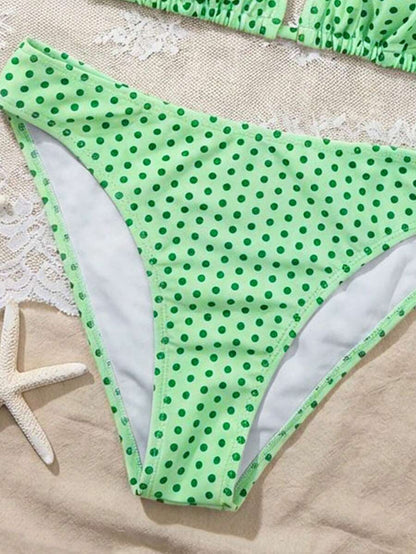 Swim Mod Women's Pink Polka Dot Print Halter Neck Low Waist Triangle Bikini Set, Summer Sexy Spring