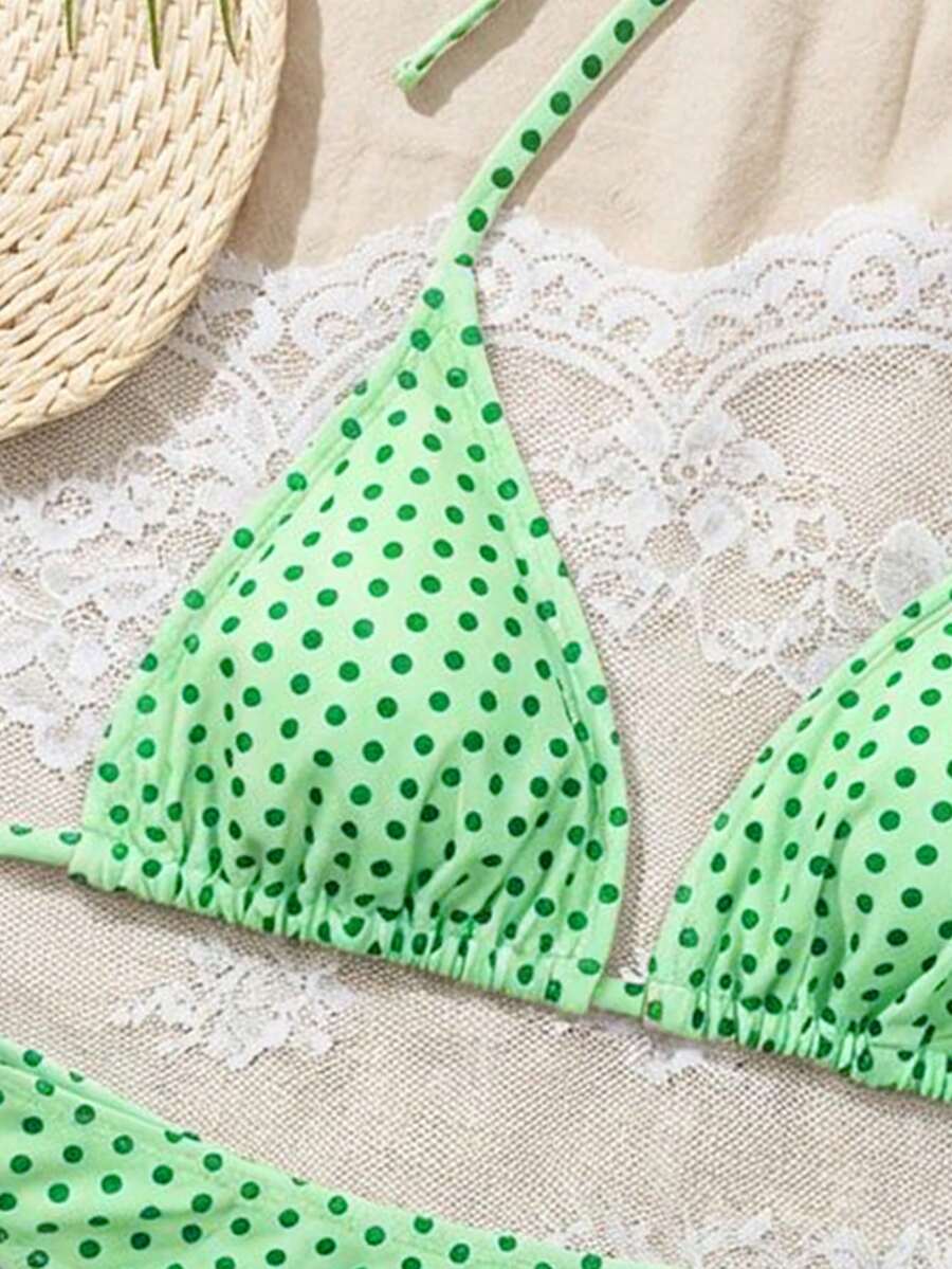 Swim Vcay Women's Summer New Contrast Color Striped Sexy Halter Triangle Cup Bikini Set