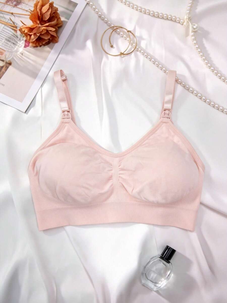 Maternity Seamless Nursing Bra - Light Pink Wireless Adjustable Straps Breastfeeding, Postpartum