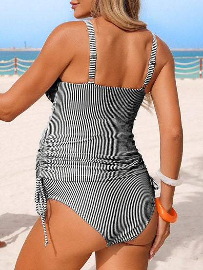Maternity Bikini Set - Strap Knot Top & Bottoms, Striped, Removable Padding, Multicolor, 2-Piece
