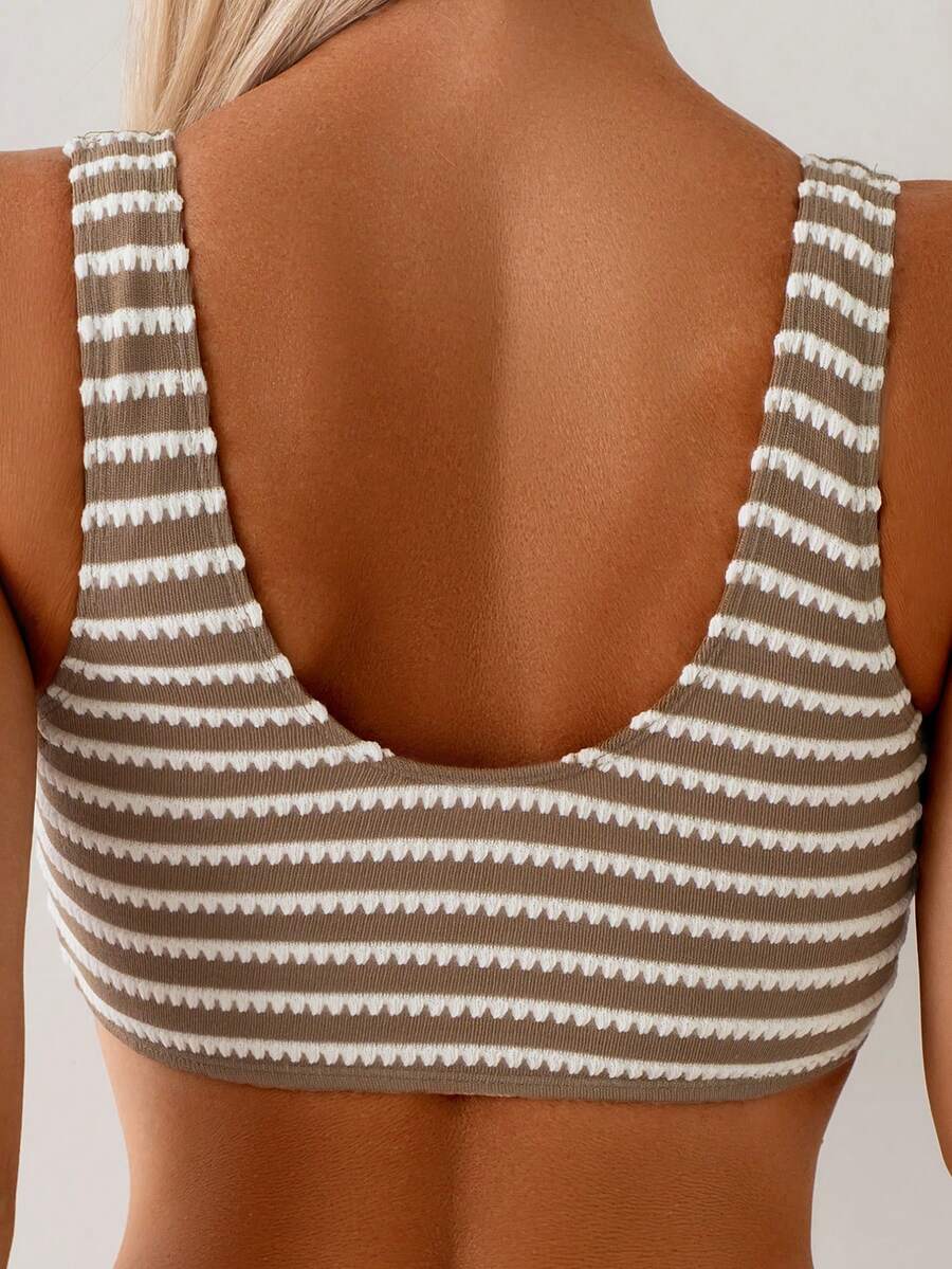 Women's 2-Piece Striped Bikini Set - V-Neck, High Waist, Knot Detail, Multicolor