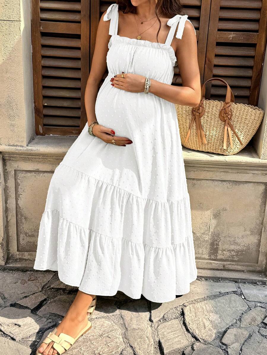 Pregnant Women's Jacquard Pleated Knotted Shoulder Casual Party Outing Camisole Dress