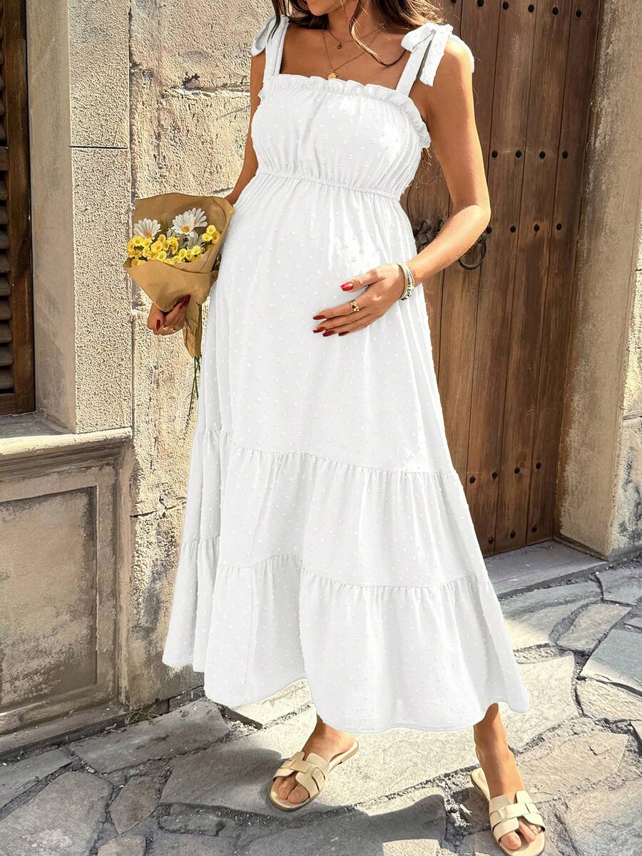 Pregnant Women's Jacquard Pleated Knotted Shoulder Casual Party Outing Camisole Dress