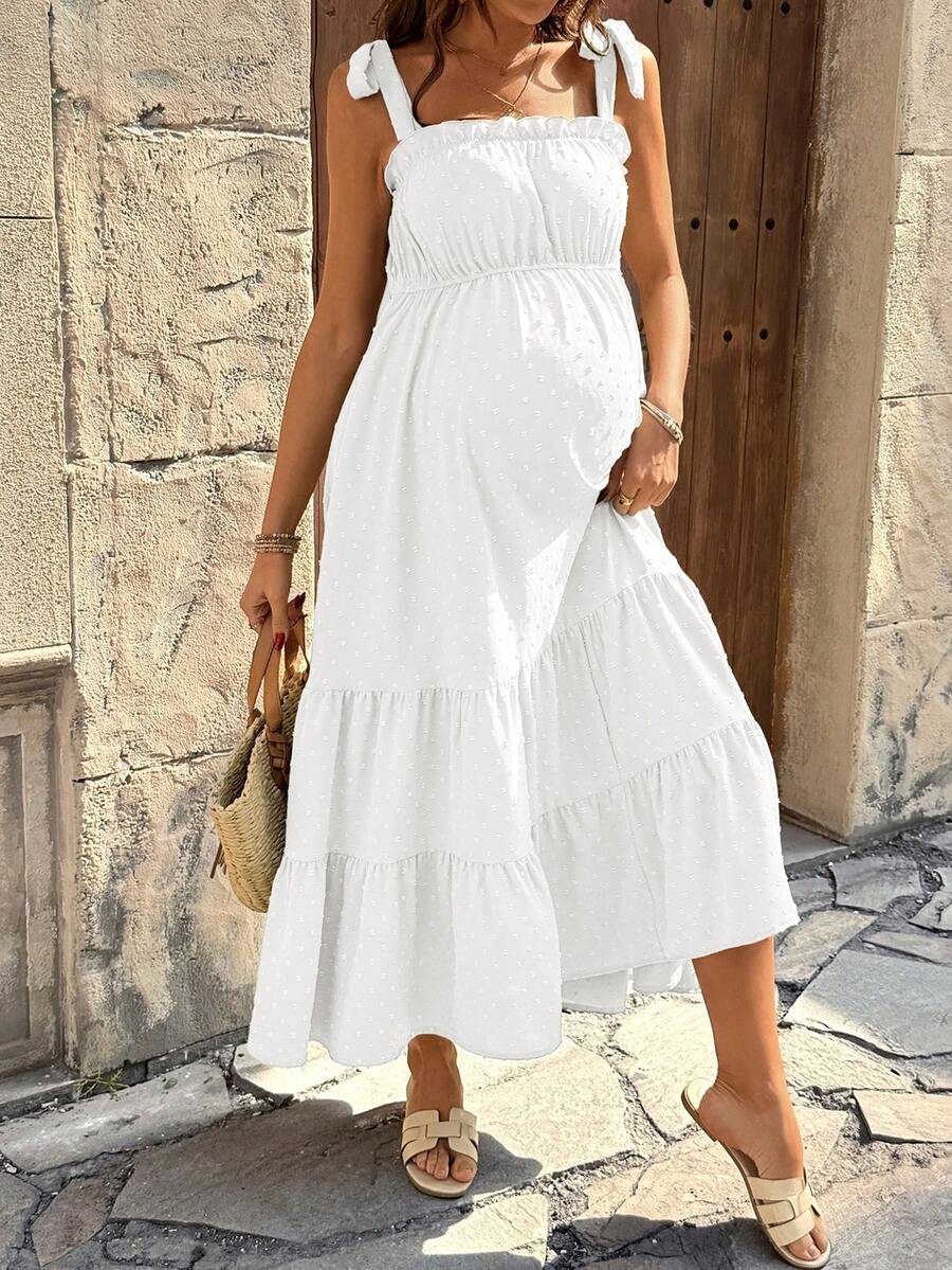 Pregnant Women's Jacquard Pleated Knotted Shoulder Casual Party Outing Camisole Dress