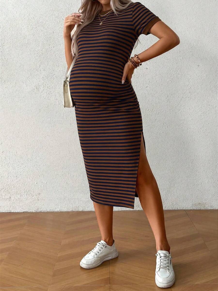 Elegant Blue V-Neck Wrap Bodycon Dress - High Stretch Knitted Long Sleeve Knee-Length Pencil Dress for Sophisticated Daily Wear