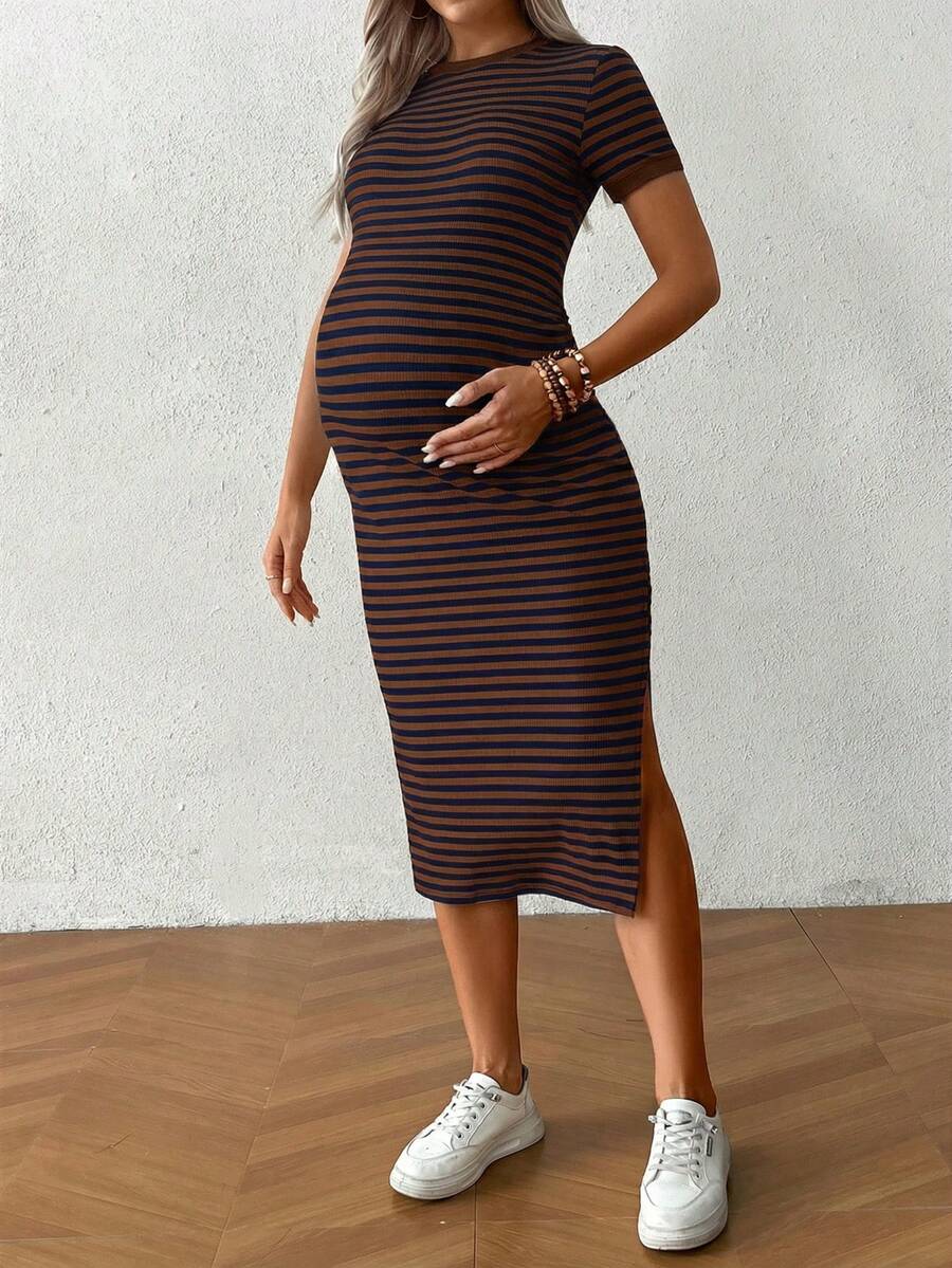 Elegant Blue V-Neck Wrap Bodycon Dress - High Stretch Knitted Long Sleeve Knee-Length Pencil Dress for Sophisticated Daily Wear