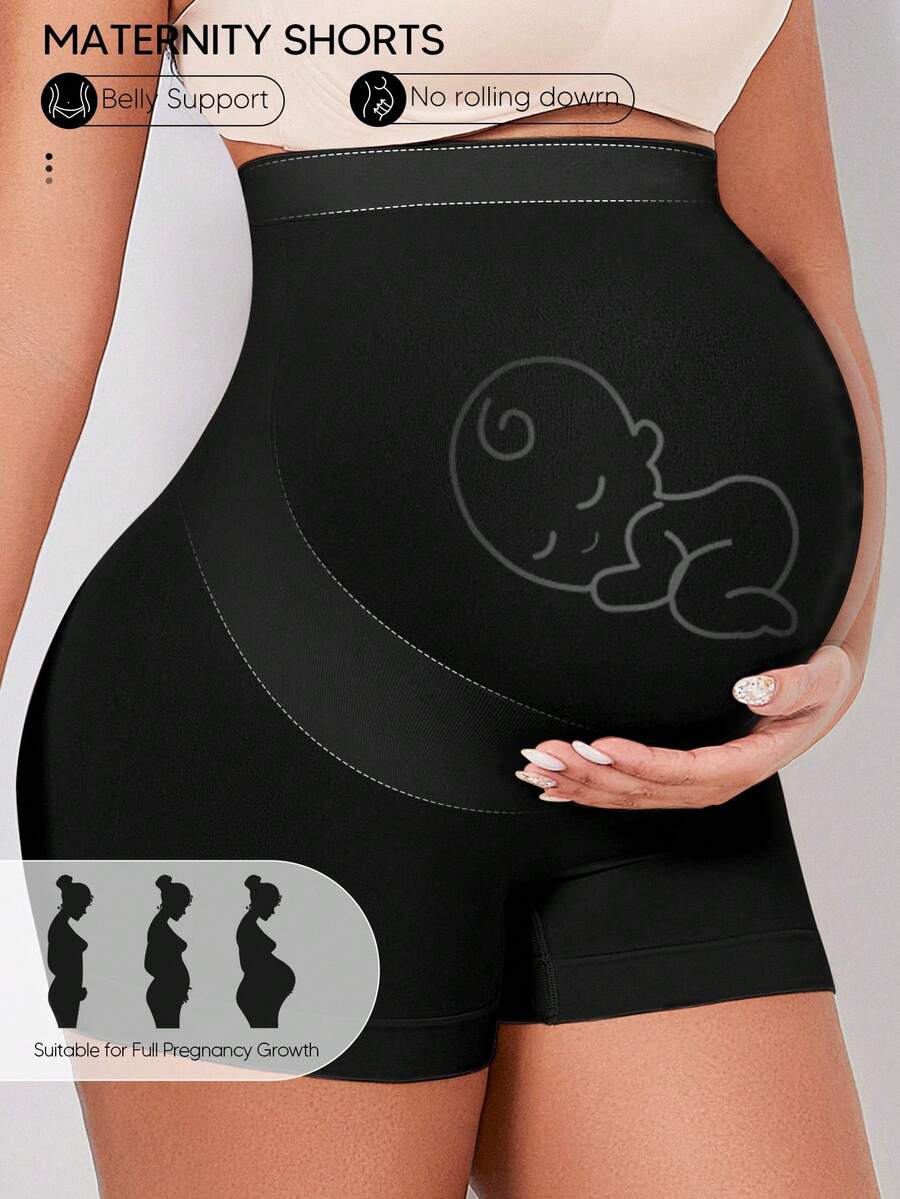 Maternity Belly Support Shorts - High Waist Expandable Panel Stretch Yoga Workout Activewear