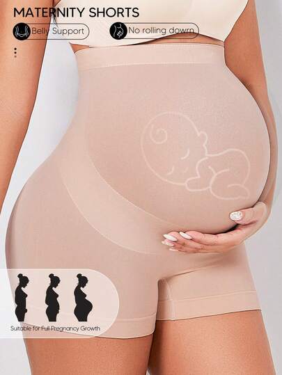 Maternity Christmas Belly Support Shorts - High Waist Elastic Expandable Panel Yoga, Pregnancy