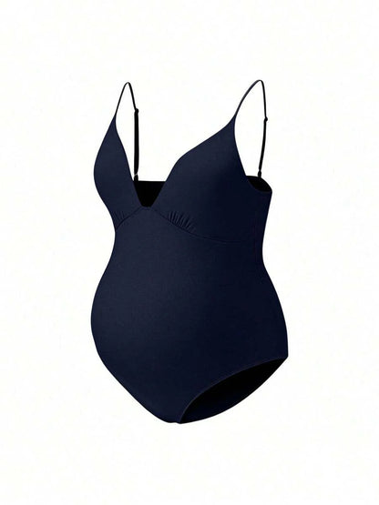 Elegant Black Deep V Neck Sleeveless Bodysuit, High Stretch Slim Fit Office Layering Top, Chic Plain Maternity Friendly Bodysuit
