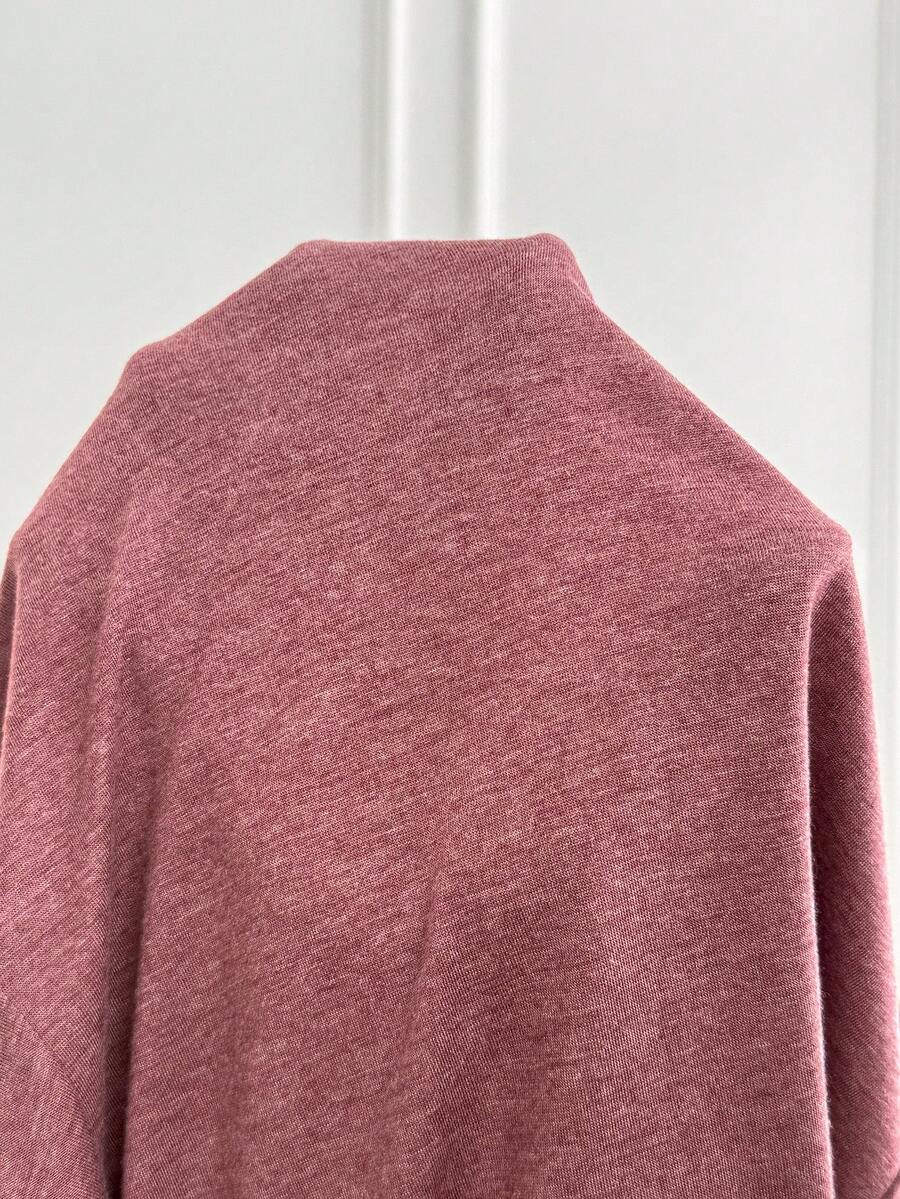 Plus Size Maternity Top - V Neck, Short Sleeve, Drawstring Knot, Slim Fit, Pink