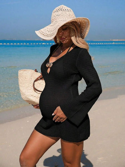 Maternity Boho Jacquard Pleated Shorts - High Waist Soft Breathable Loose Fit Summer Beach