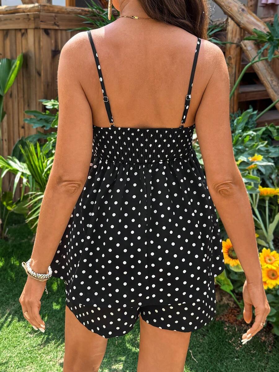 Maternity Polka Dot Print Camisole And Adjustable Waist Shorts Casual 2 Pieces Set