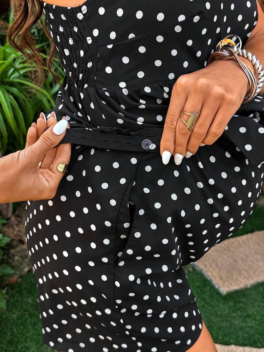Maternity Polka Dot Print Camisole And Adjustable Waist Shorts Casual 2 Pieces Set