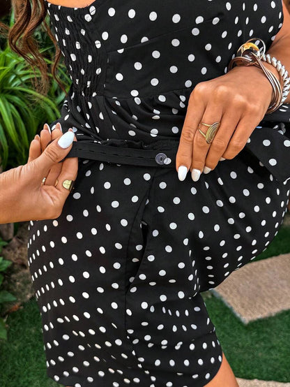 Maternity Polka Dot Print Camisole And Adjustable Waist Shorts Casual 2 Pieces Set