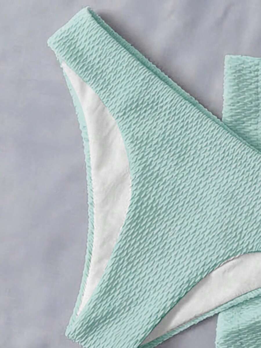 Swim Vcay Summer Beach Plain Halter Triangle Bikini Set With Beach Skirt