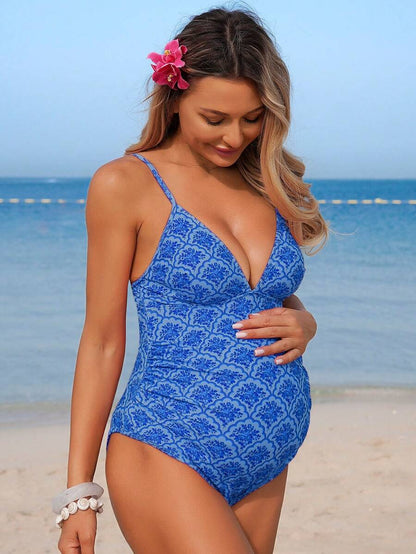 Maternity Halter Bikini Set - Solid Top Triangle Bottom Two Piece Beach Resort, Mom To Be