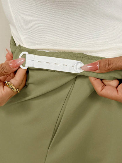 Maternity Wide Leg Pants - Drawstring Waist, Loose Fit, Pocket, Army Green