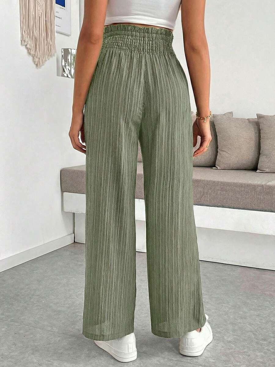 Maternity Paper Bag Waist Pants - Shirred, Wide Leg, Loose Fit, Navy Blue