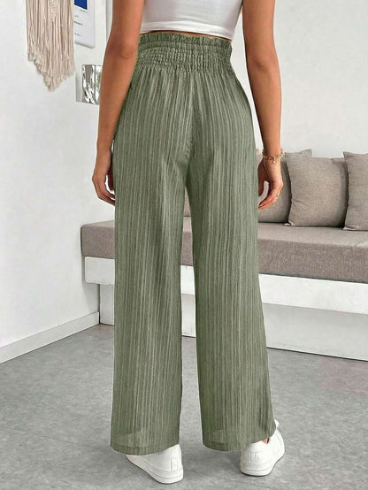 Maternity Wide Leg Textured Pants in Black High Waist Loose Fit Summer Beach Flowy Trousers for Women