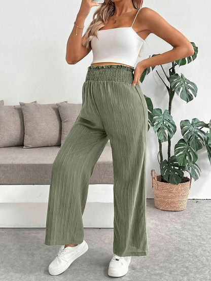 Maternity Wide Leg Pants - Shirred Waist, Loose Fit, Ultra High Waist, Apricot