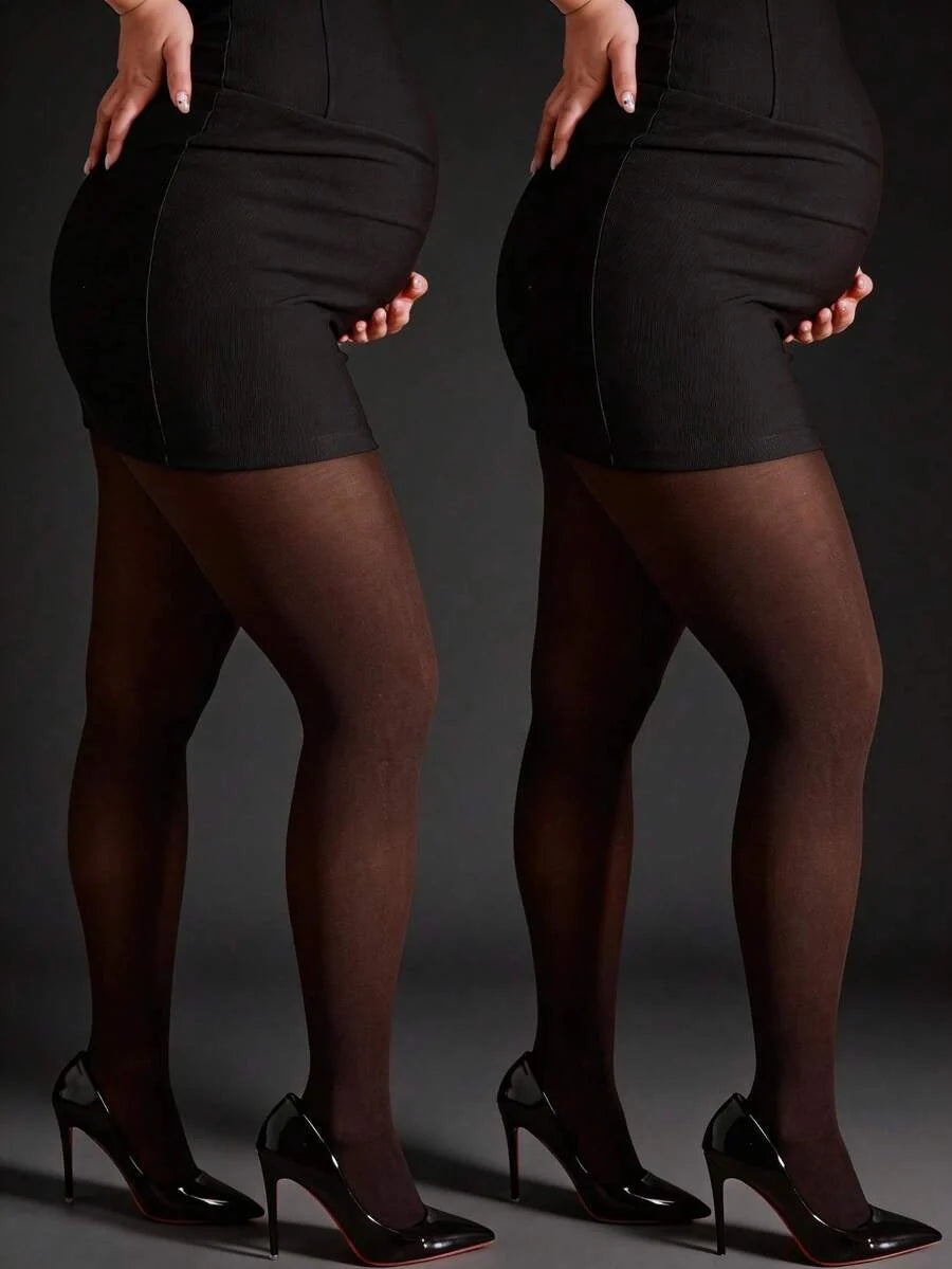 Maternity Tights 300D - Black Semi Sheer Pantyhose Apricot Soft Opaque, Fall Indoor Outdoor