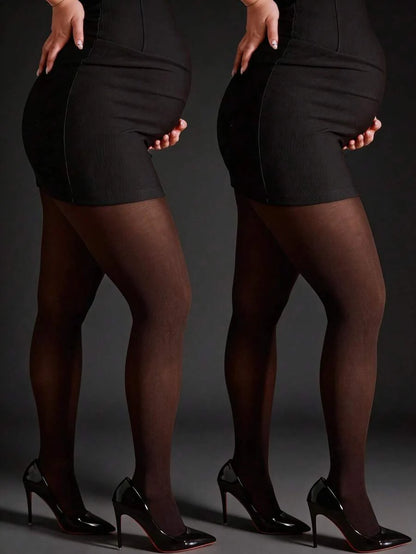 Maternity Tights 300D - Black Semi Sheer Pantyhose Apricot Soft Opaque, Fall Indoor Outdoor