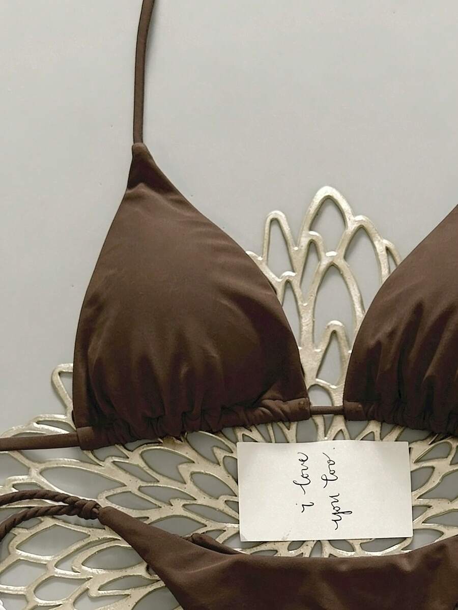 Swim Vcay 2pcs Women Apricot Bikini Swimwear Set, Handmade Rope Decor Swimwear Bikini Sets For Women Rouche Bathing Suit Bikini Alt
